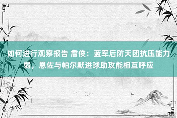 如何进行观察报告 詹俊：蓝军后防天团抗压能力弱，恩佐与帕尔默进球助攻能相互呼应